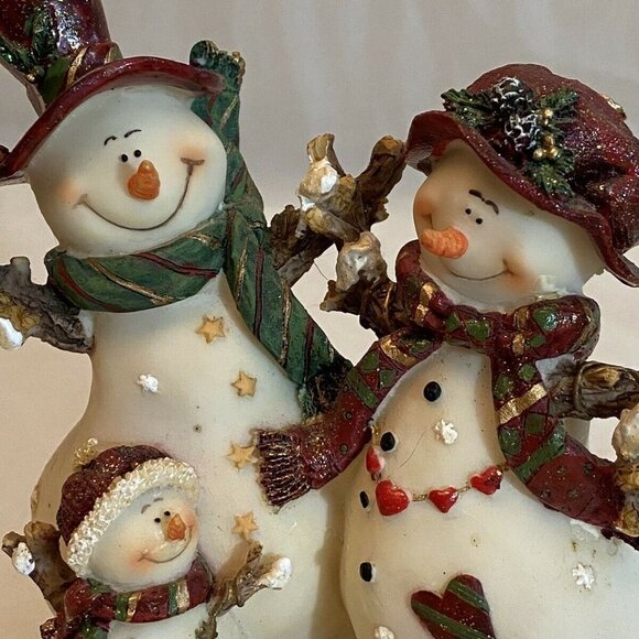 VTG Y2K Snowman Family Candle Holder Figurine Resin 6" Christmas Holiday Collage - Picture 6 of 6